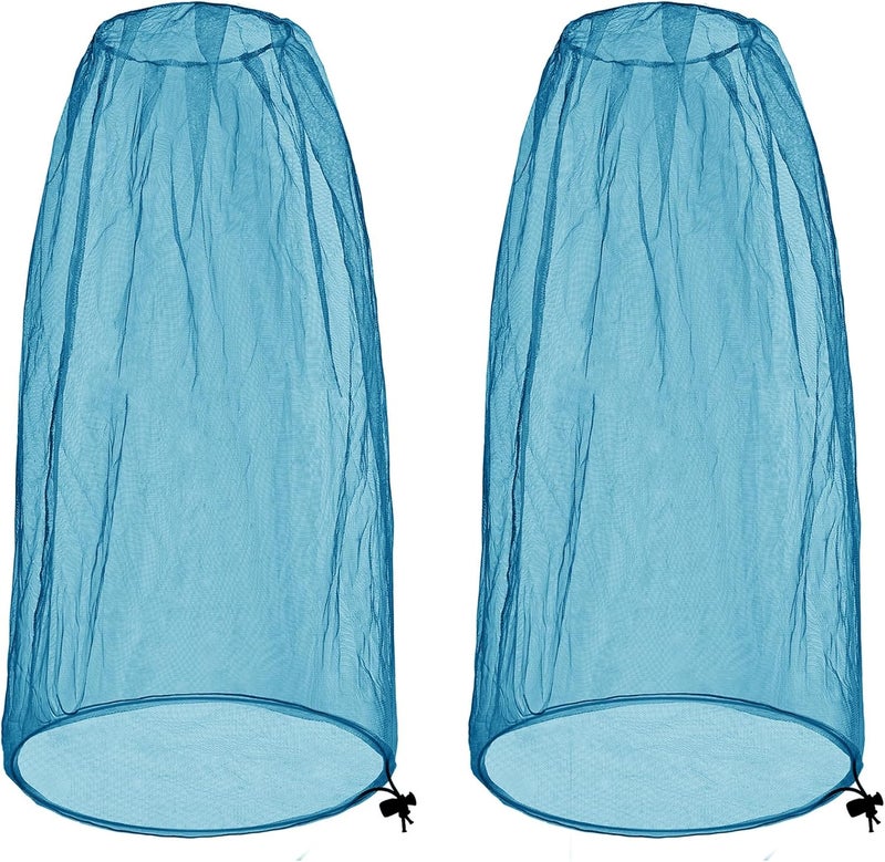 JayruiMice 2 Pack Ultra Large Mosquito Net 42x25 Inches Mosquito Head Net Oversized Insect Netting Bug Fits Most Hats for Gardening Hiking Fishing Traveling(Blue) - Image 1